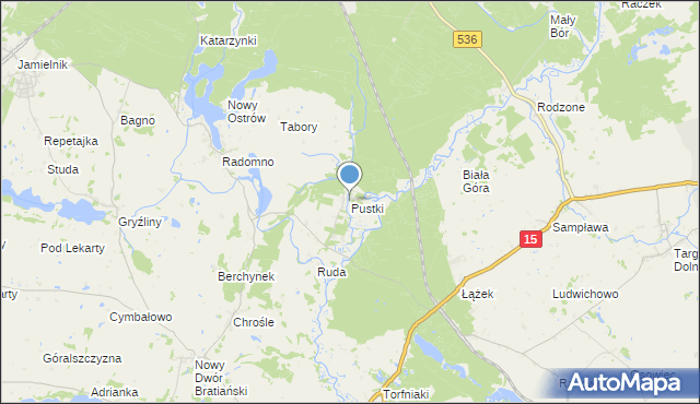mapa Pustki, Pustki gmina Nowe Miasto Lubawskie na mapie Targeo